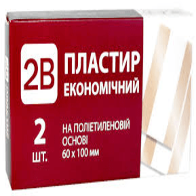 2В Пластир економічний на поліетиленовій основі, 100*60 мм, 2 шт